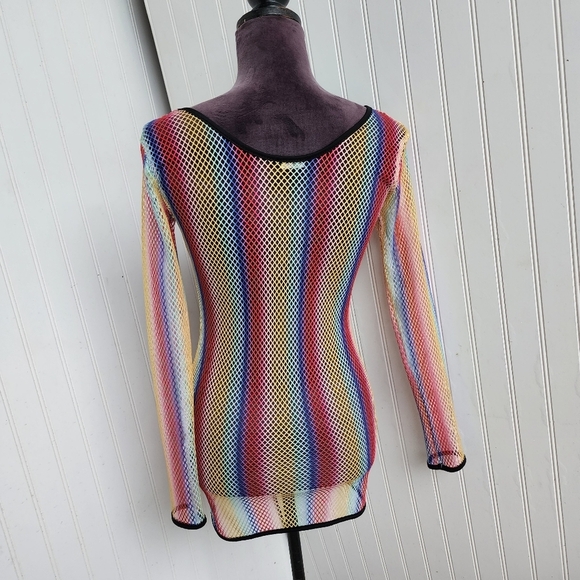 Uluwatu Color Mesh Netted See Through Beach Coverup Top Dress Long Sleeve Sz S - Picture 6 of 13